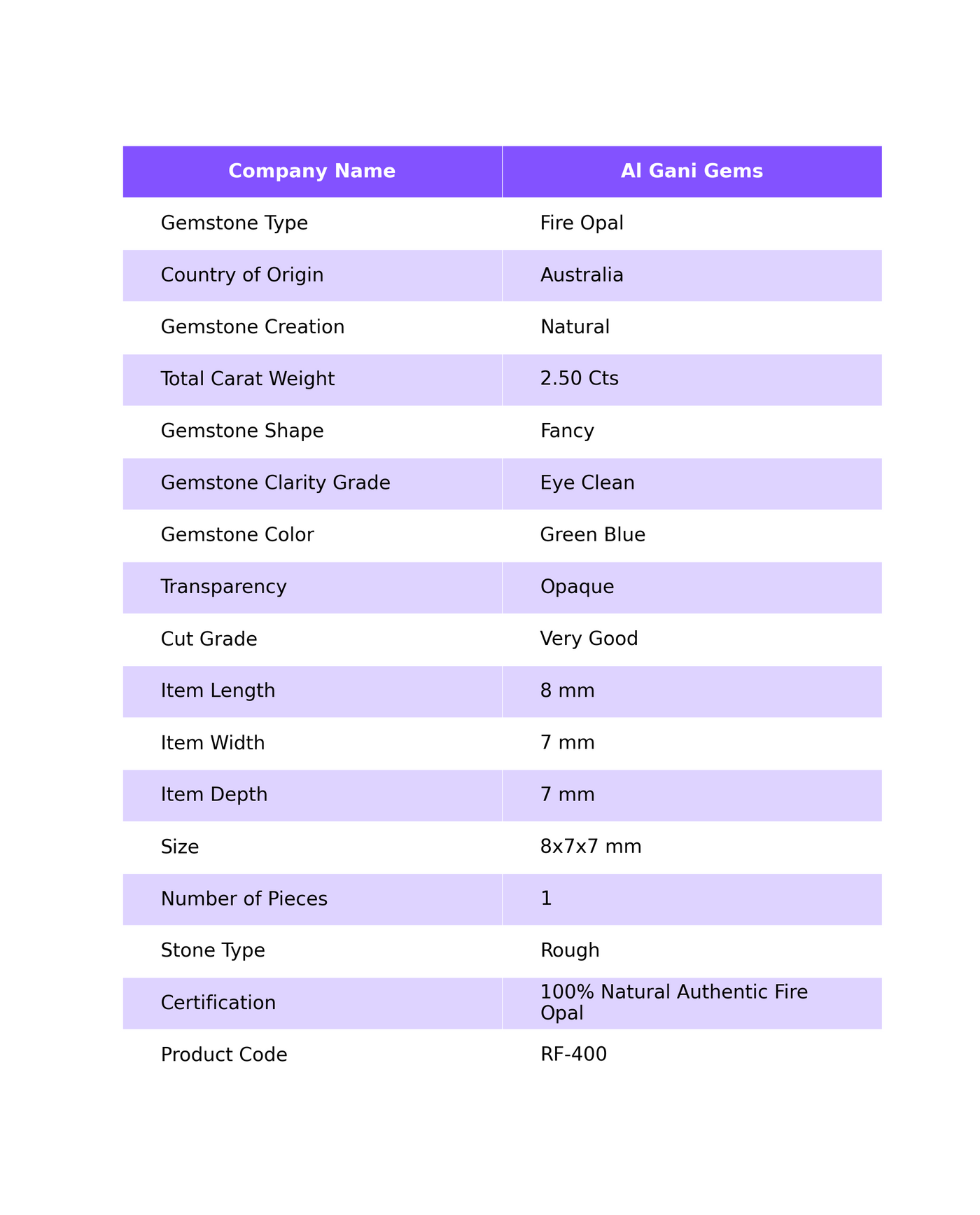 Natural Fire Opal Gemstone 2.50 Cts Loose Fancy Rough From Australia 8x7x7 mm RF-400