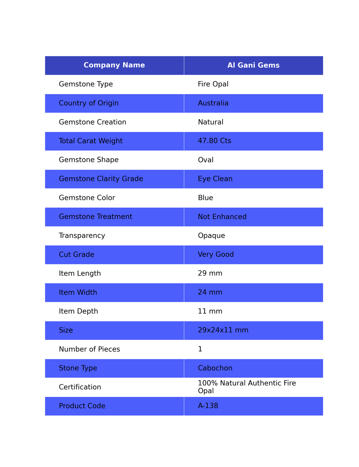 47.80 Cts Natural Australian Fire Opal Oval Cabochon Loose Gemstone For Jewelry 29x24x11 mm A-138