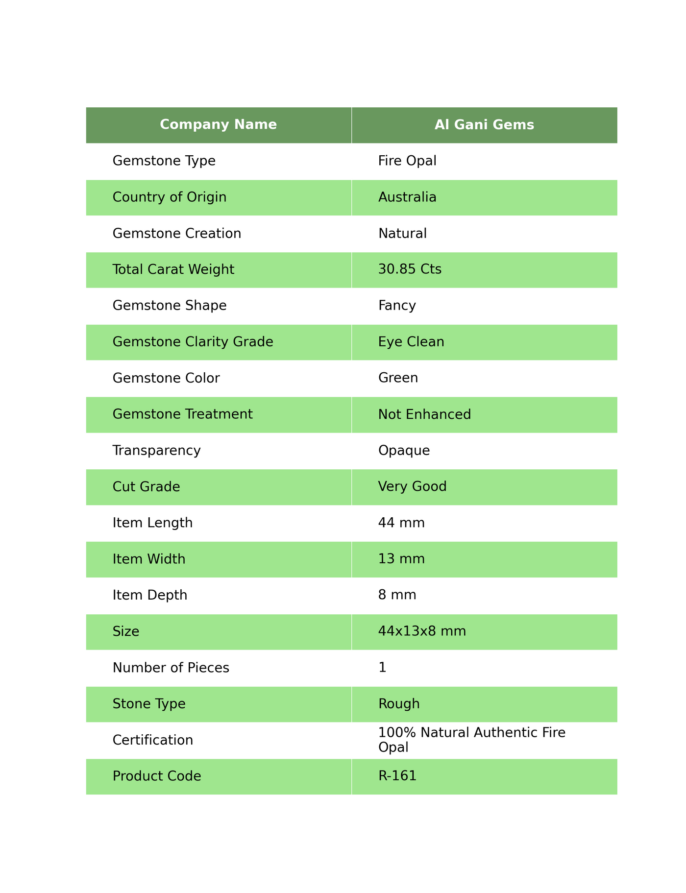 Natural Fire Opal Gemstone 30.85 Cts Loose Fancy Rough From Australia 44x13x8 mm R-161