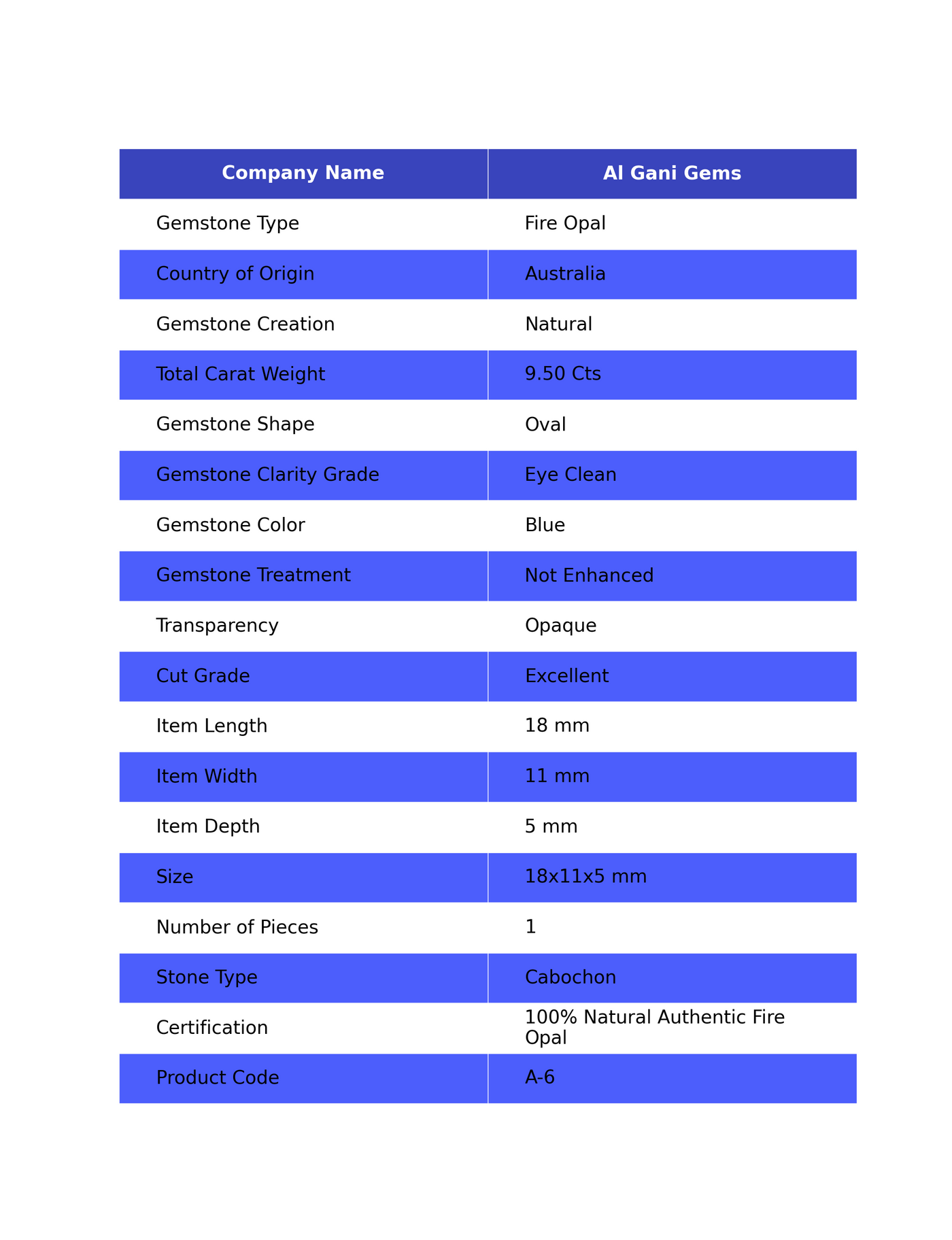 9.50 Cts Natural Australian Fire Opal Loose Gemstone Oval Cabochon 18x11x5 mm A-6