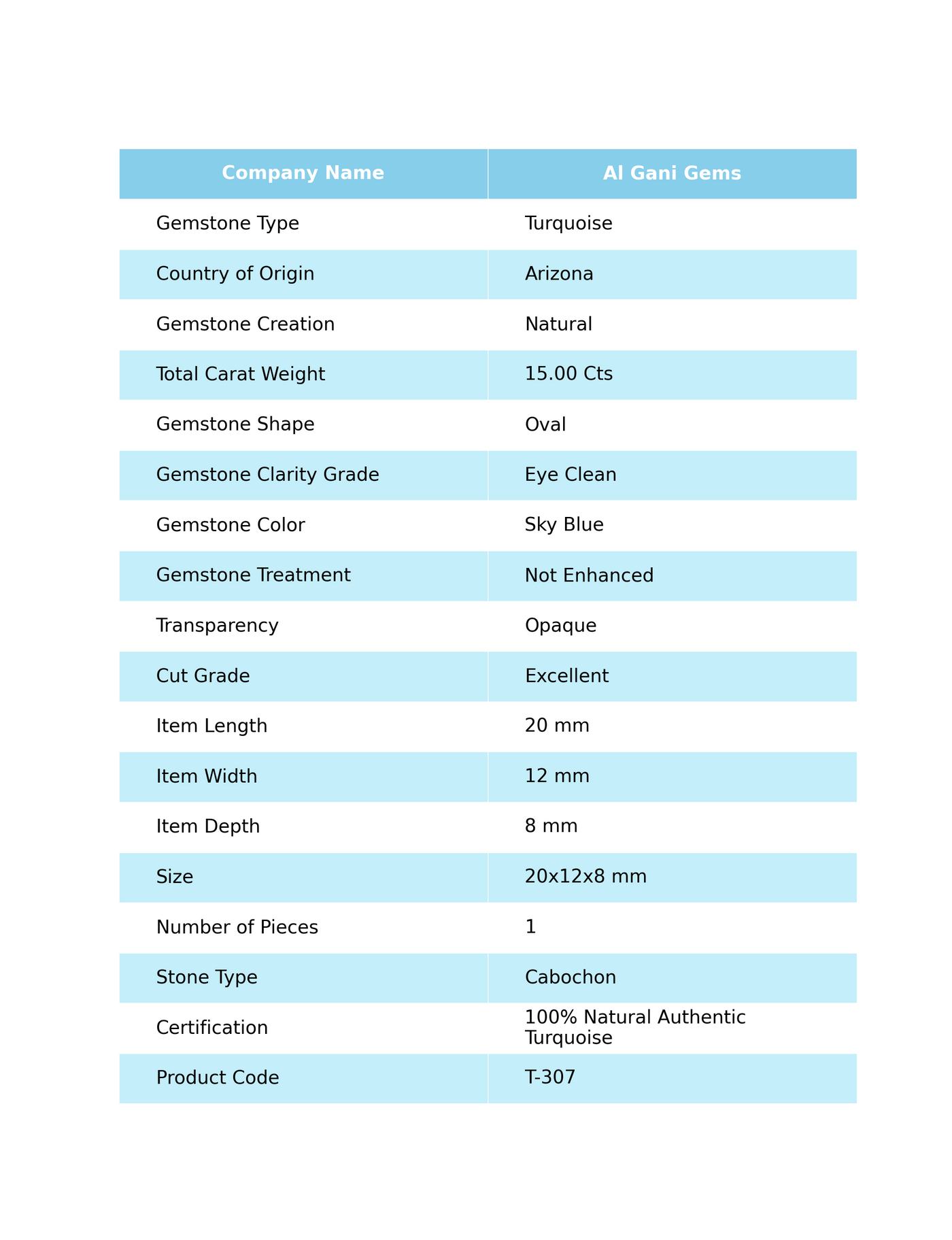 15.00 Cts Natural Arizona Turquoise Loose Gemstone Oval Cabochon 20x12x8 mm T-307