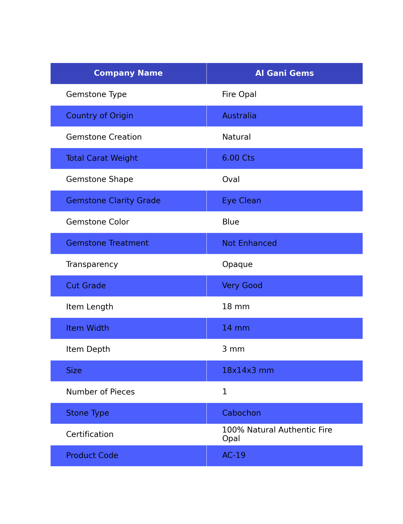 6.00 Cts Natural Australian Fire Opal Loose Gemstone Oval Cabochon 18x14x3 mm AC-19