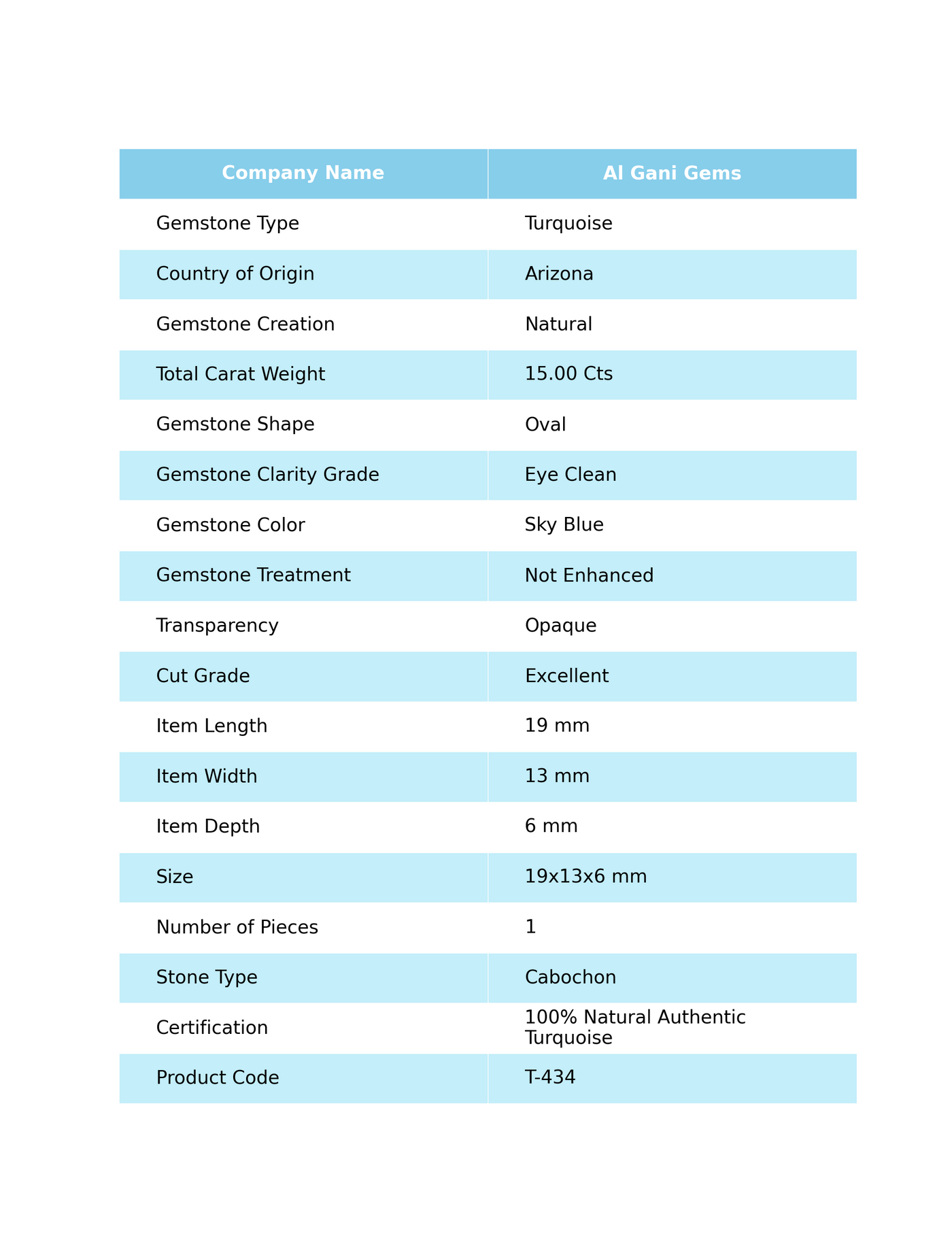 15.00 Cts Natural Arizona Turquoise Oval Cabochon Loose Gemstone For Jewelry 19x13x6 mm T-434