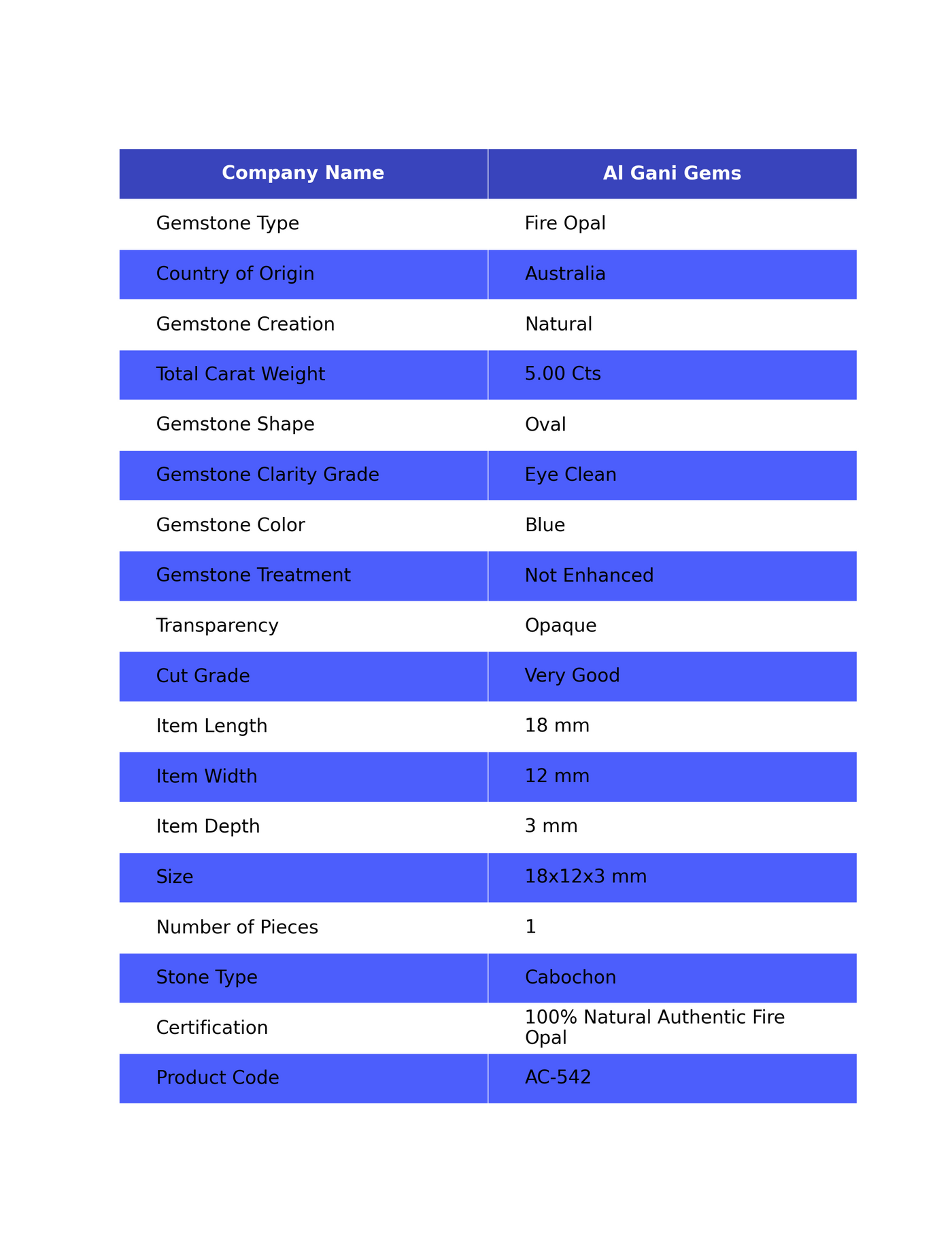 5.00 Cts Natural Australian Fire Opal Oval Cabochon Loose Gemstone For Jewelry 18x12x3 mm AC-542