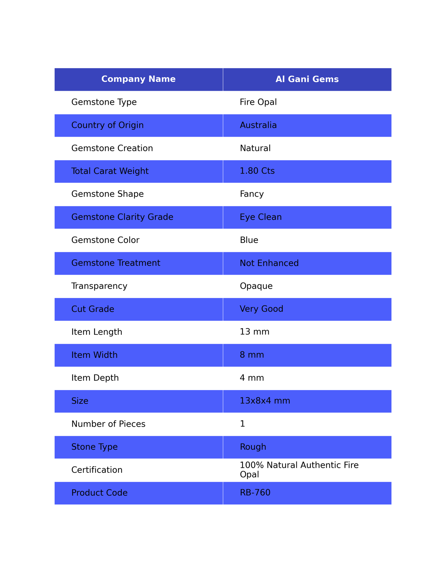 1.80 Cts Natural Australian Fire Opal Loose Gemstone Fancy Rough 13x8x4 mm RB-760