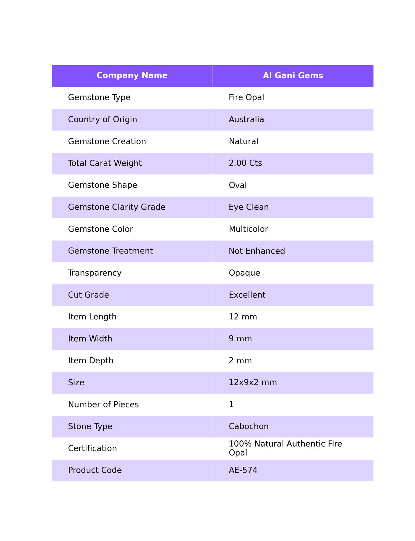 2.00 Cts Unheated Australian Fire Opal Loose Gemstone Oval Cabochon Natural 12x9x2 mm AE-574