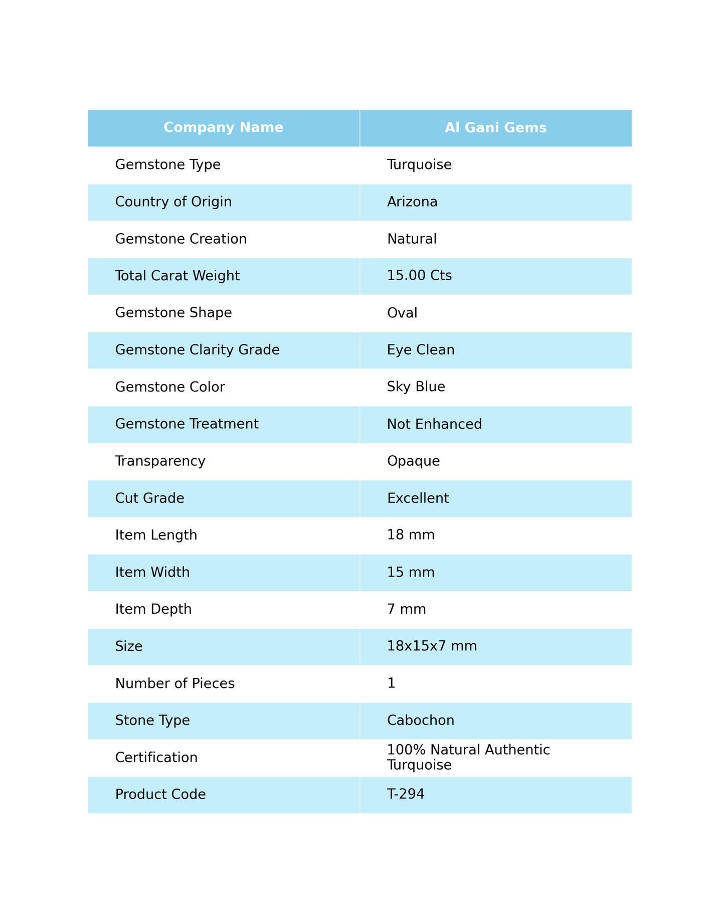 15.00 Cts Natural Arizona Turquoise Oval Cabochon Loose Gemstone For Jewelry 18x15x7 mm T-294