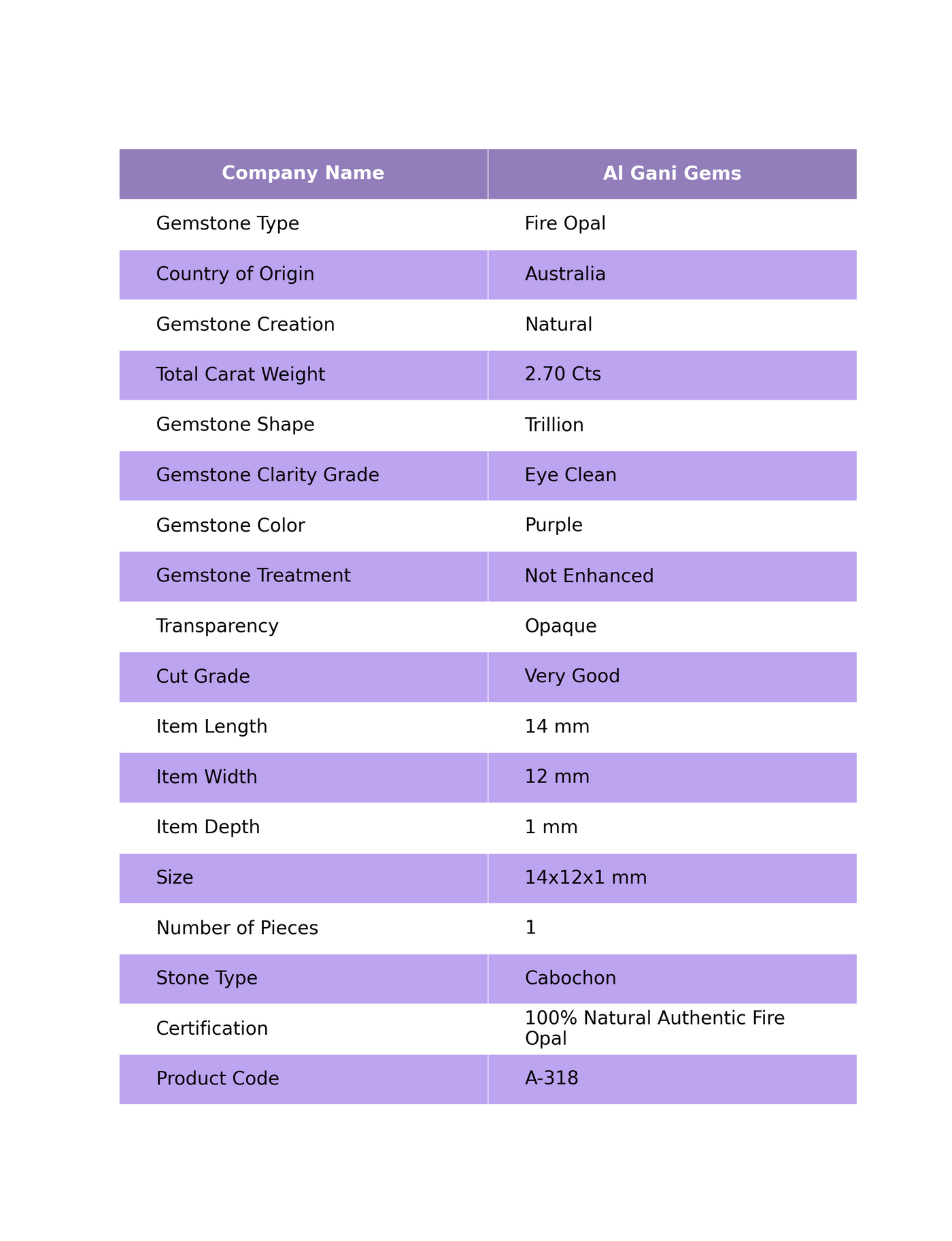 2.70 Cts Natural Australian Fire Opal Loose Gemstone Trillion Cabochon 14x12x1 mm A-318
