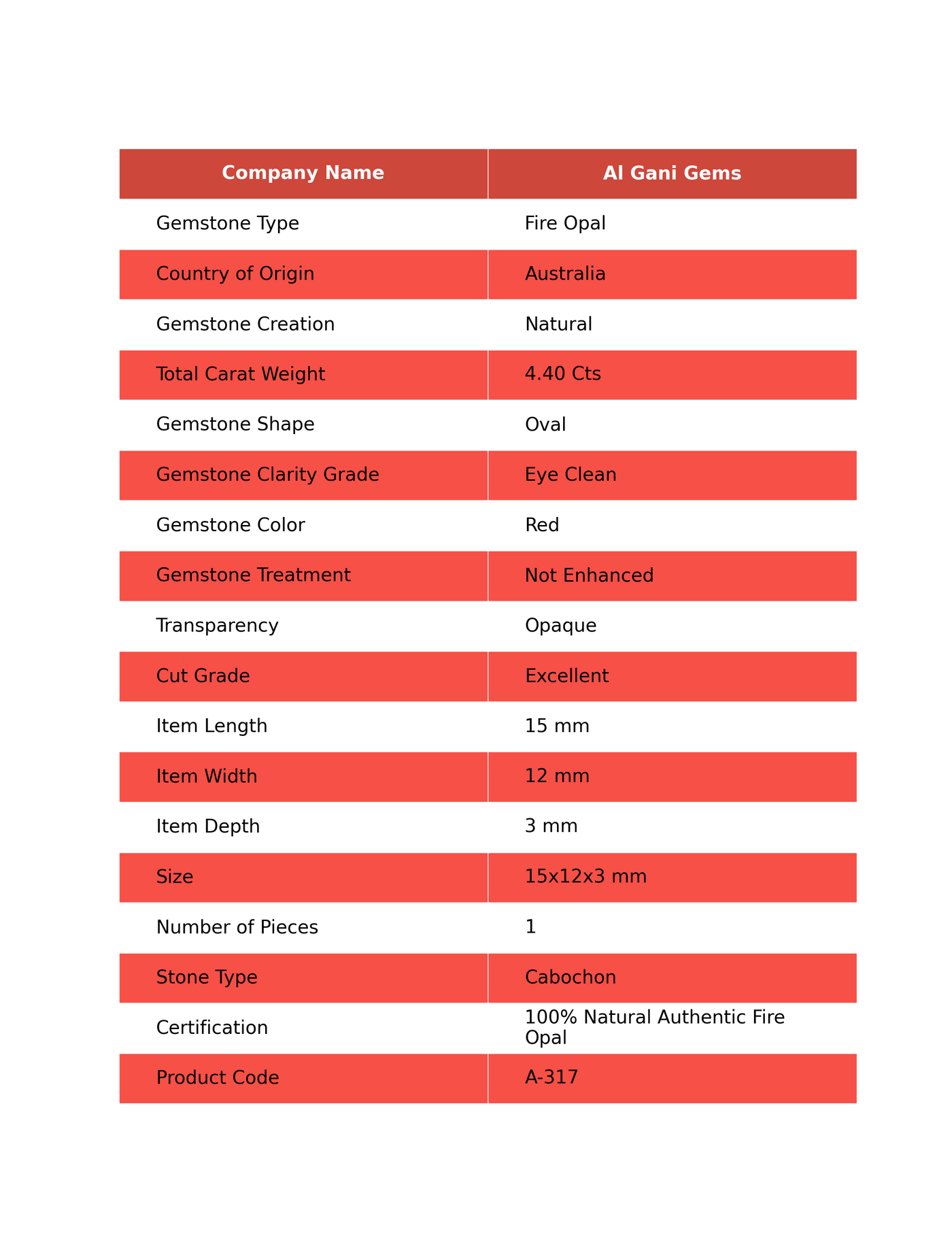 4.40 Cts Unheated Australian Fire Opal Loose Gemstone Oval Cabochon Natural 15x12x3 mm A-317