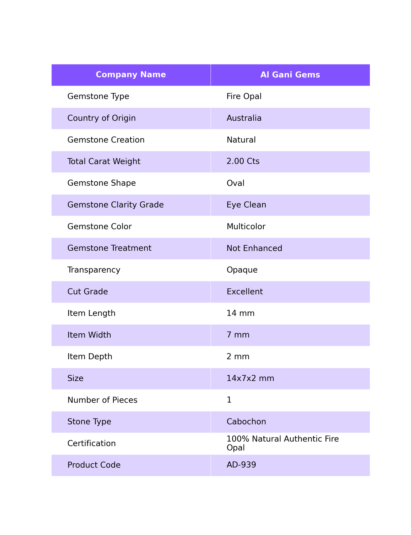 2.00 Cts Natural Australian Fire Opal Oval Cabochon Loose Gemstone For Jewelry 14x7x2 mm AD-939
