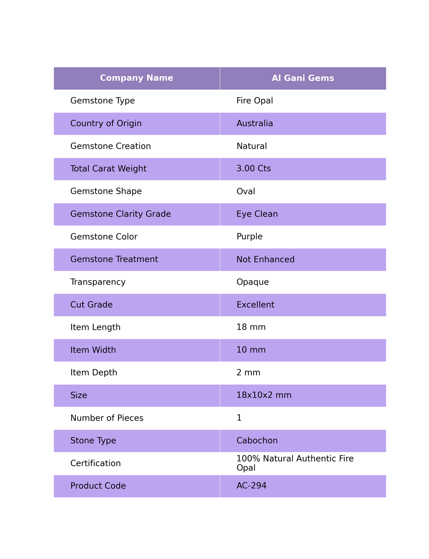 Natural Fire Opal Gemstone 3.00 Cts Loose Oval Cabochon From Australia 18x10x2 mm AC-294