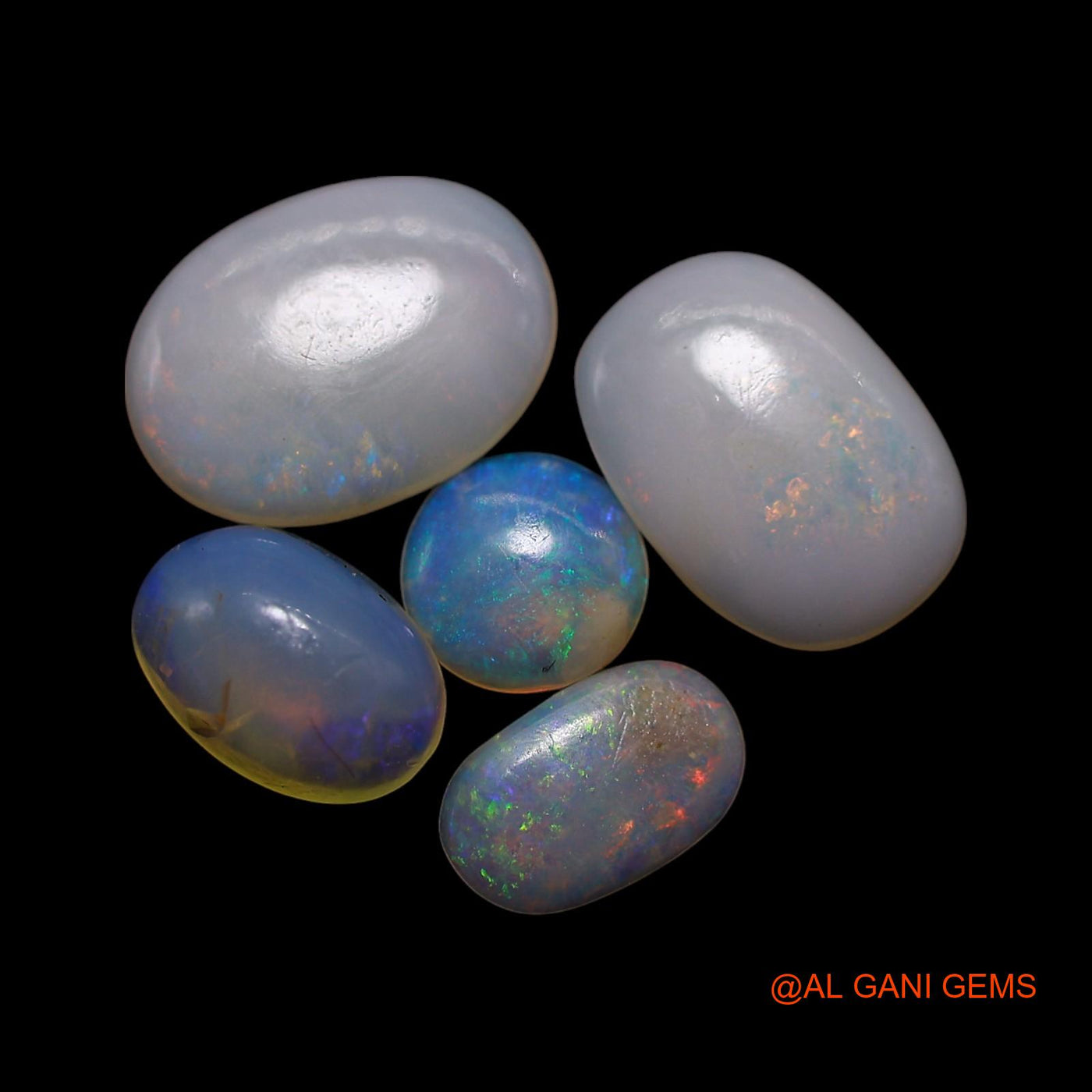Natural Fire Opal Loose Gemstone Oval Cabochon From Australia 5 Pcs Wholesale Lot 3.00 Cts 5X5X1 TO 7X10X2 MM AG-752