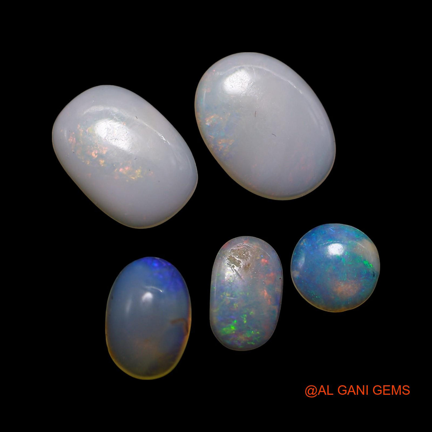 Natural Fire Opal Loose Gemstone Oval Cabochon From Australia 5 Pcs Wholesale Lot 3.00 Cts 5X5X1 TO 7X10X2 MM AG-752