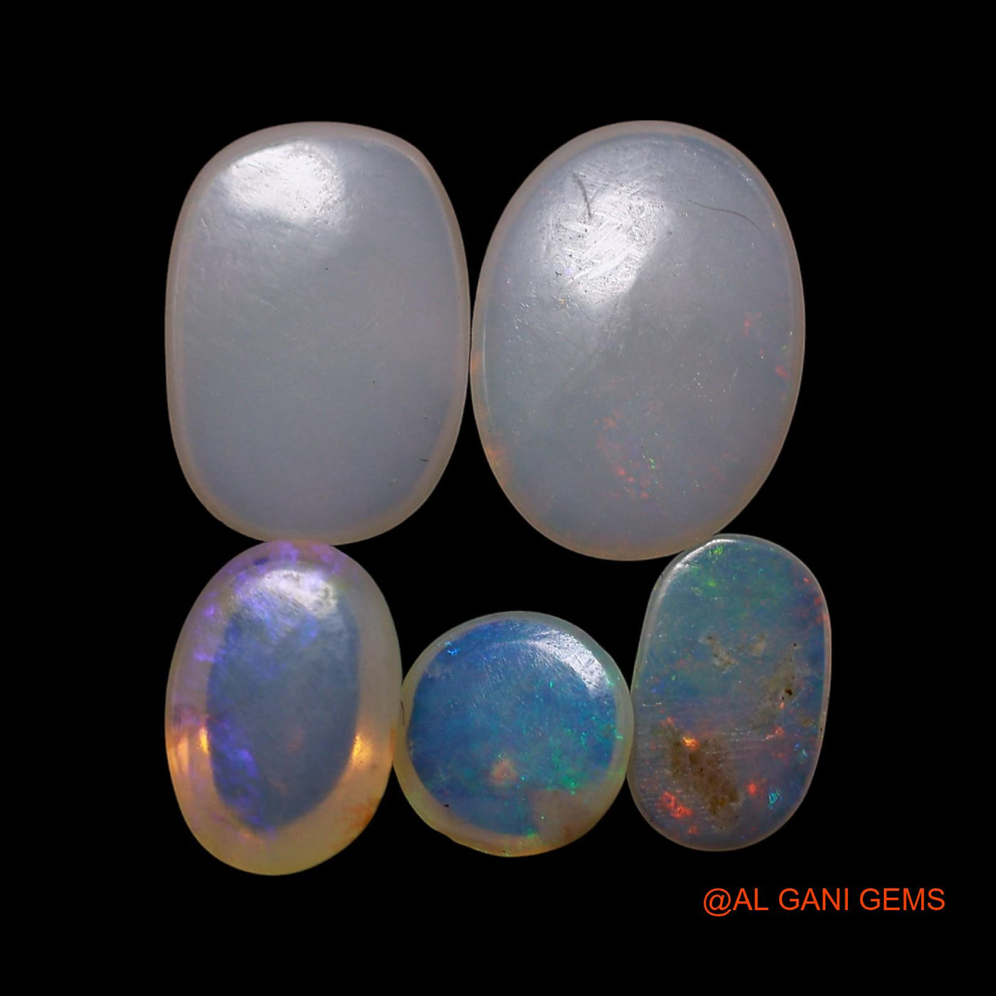 Natural Fire Opal Loose Gemstone Oval Cabochon From Australia 5 Pcs Wholesale Lot 3.00 Cts 5X5X1 TO 7X10X2 MM AG-752
