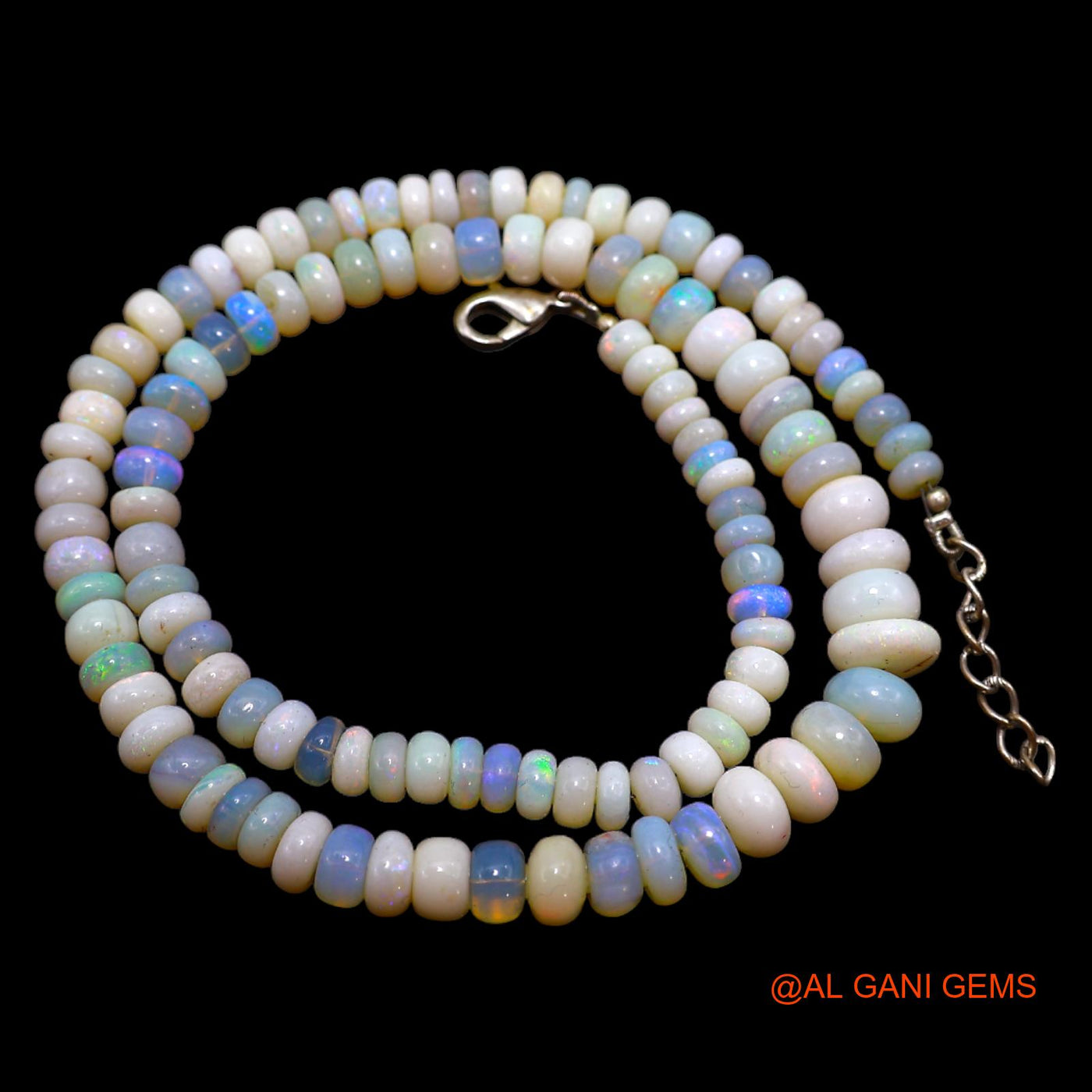 Rondelle Smooth Fire Opal Beaded Art Deco Engagement Celestial Necklace AOB-11