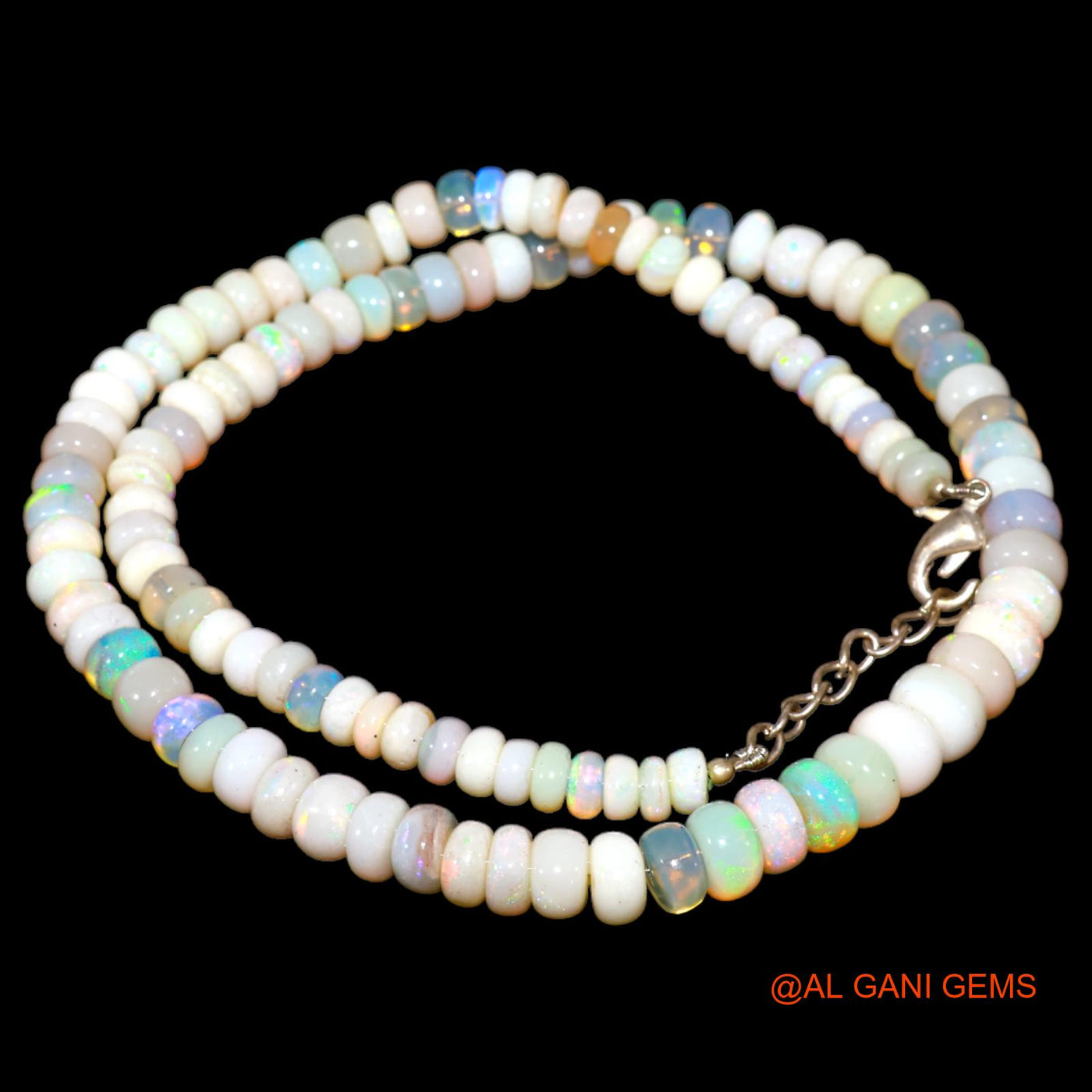 Smooth Multi Color Fire Opal Beaded Rondelle Dainty Antique Necklace AOB-1