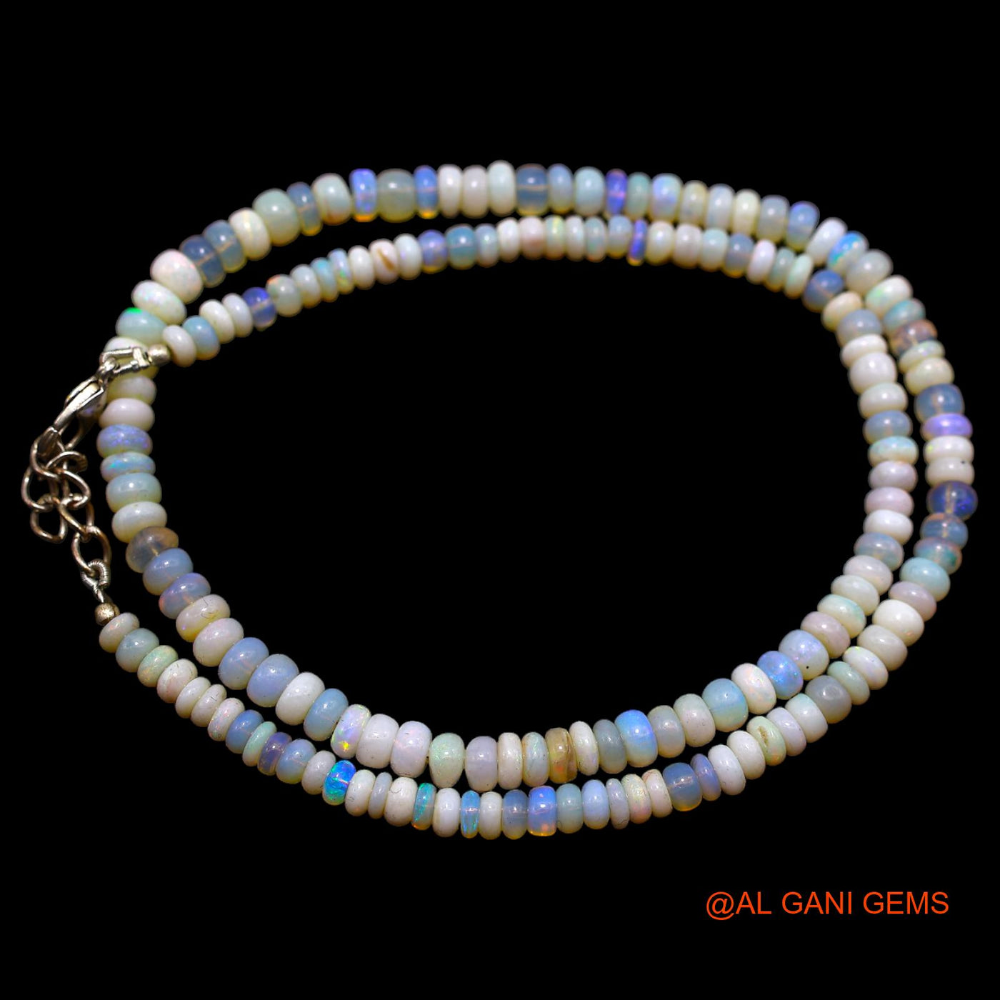 Smooth Fire Opal Beaded Rondelle Art Deco Engagement Statement Necklace AOB-35