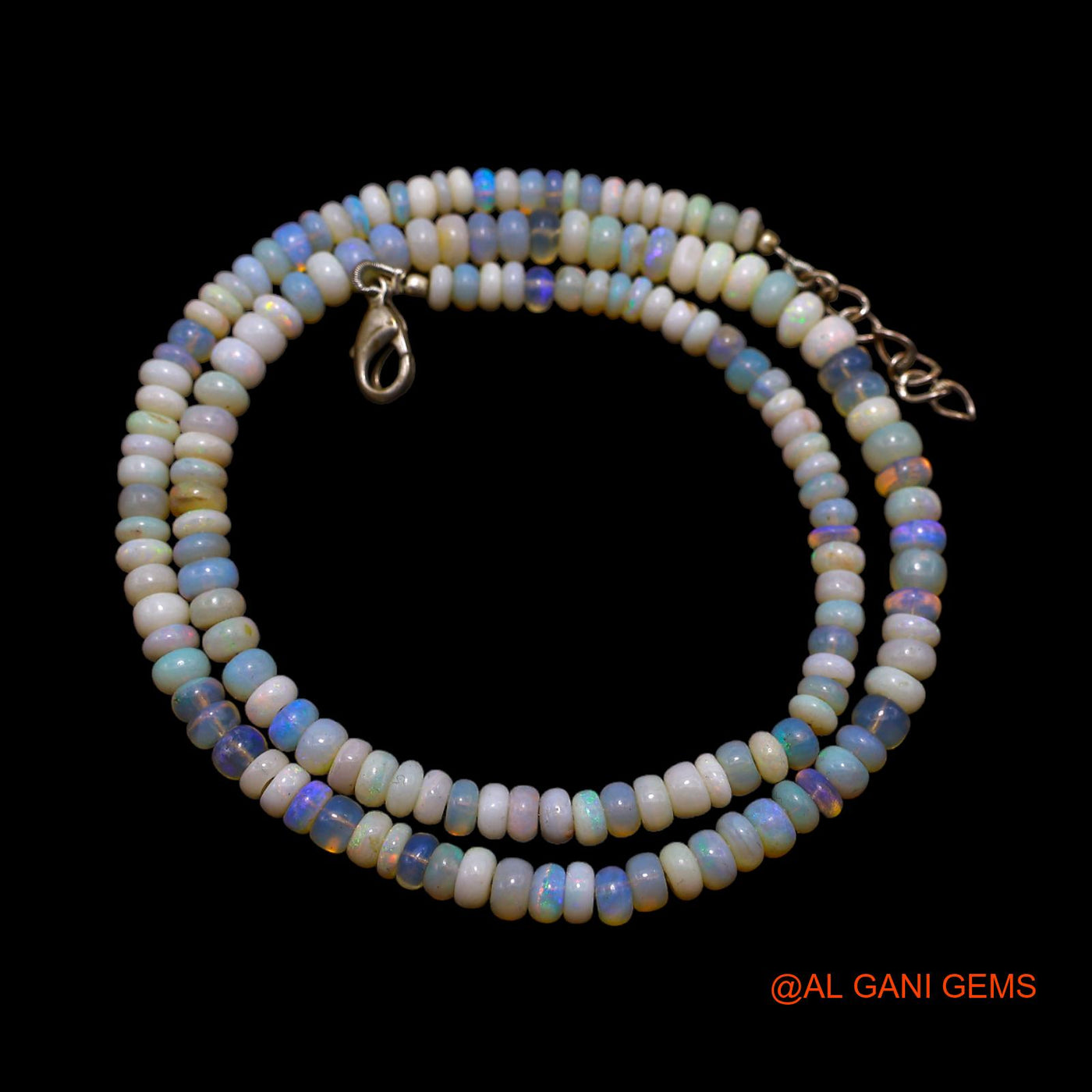 Smooth Fire Opal Beaded Rondelle Art Deco Engagement Statement Necklace AOB-35