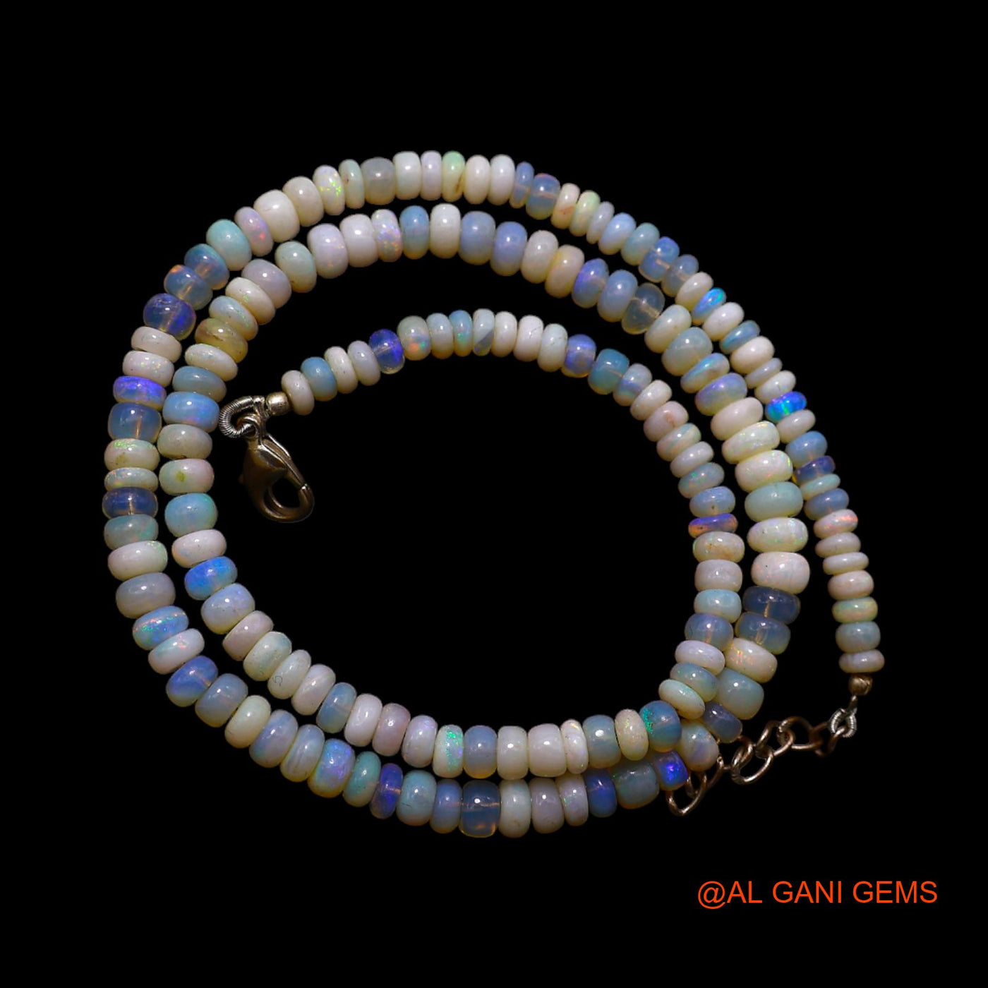 Smooth Fire Opal Beaded Rondelle Art Deco Engagement Statement Necklace AOB-35