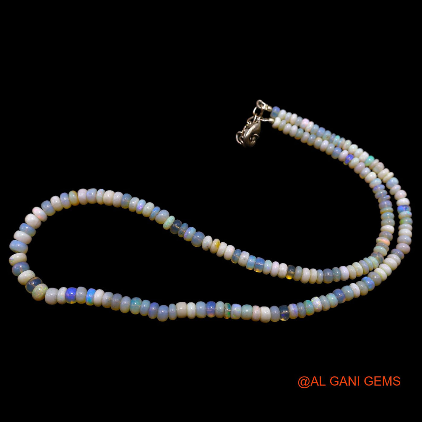 Rondelle Smooth 4X5 MM Fire Opal Beaded Art Deco Handcrafted Necklace AOB-39
