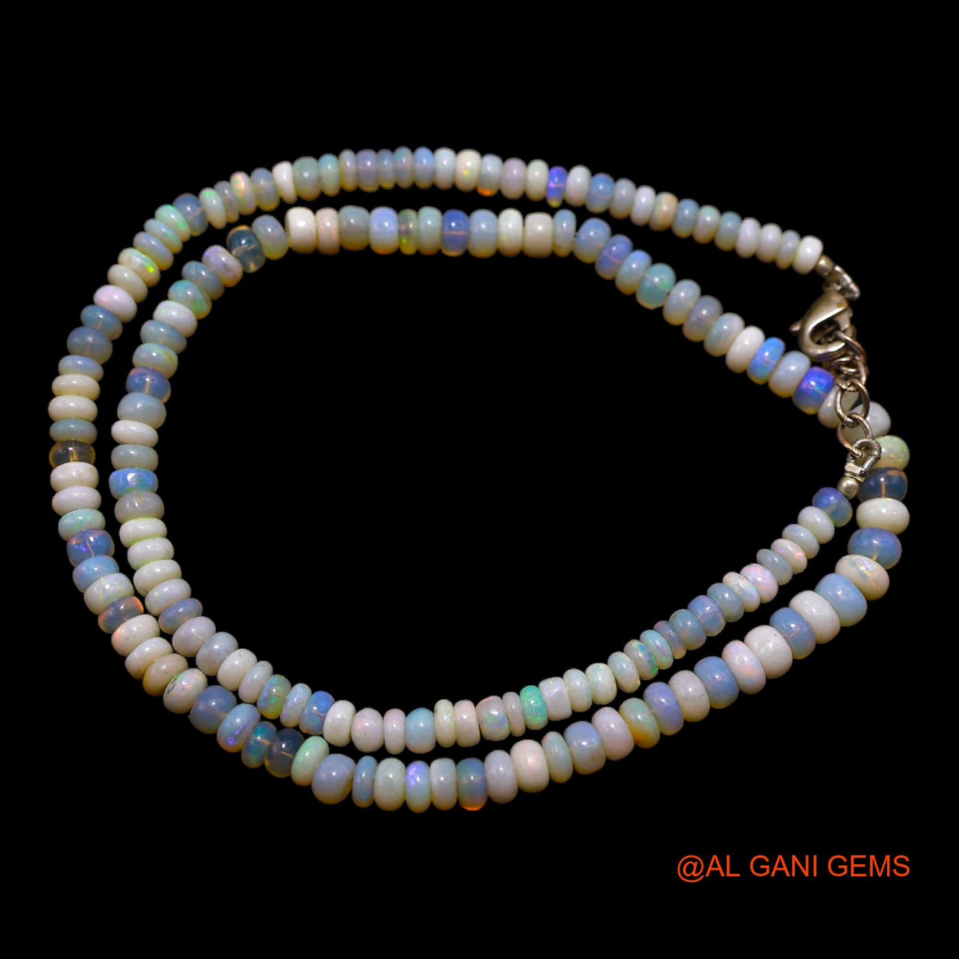Rondelle Smooth 4X5 MM Fire Opal Beaded Art Deco Handcrafted Necklace AOB-39