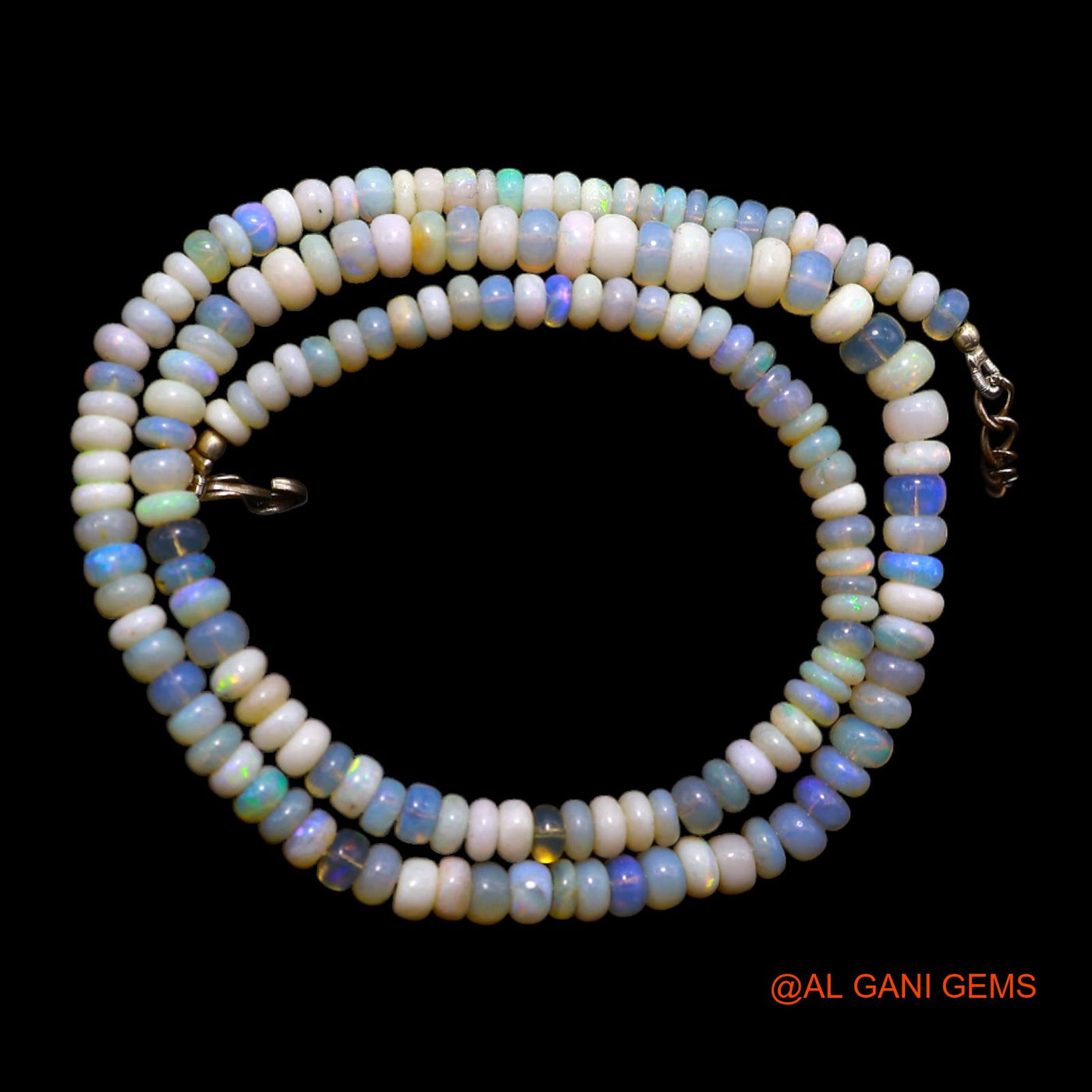 Rondelle Smooth 4X5 MM Fire Opal Beaded Art Deco Handcrafted Necklace AOB-39