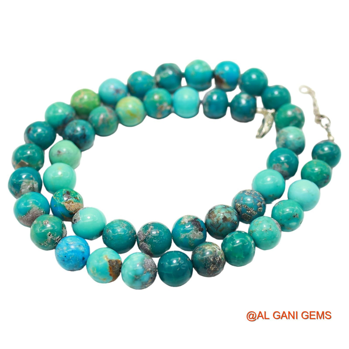 Rondelle Smooth December 8 TO 9 MM Turquoise Beaded Art Deco Necklace BT-212