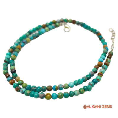 Rondelle Smooth December Sky Blue Turquoise Bead Art Deco Boho Necklace BT-219