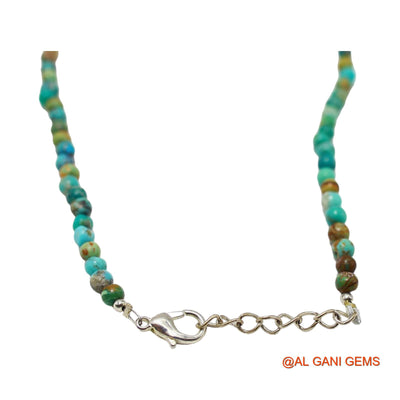 Rondelle Smooth December Sky Blue Turquoise Bead Art Deco Boho Necklace BT-219