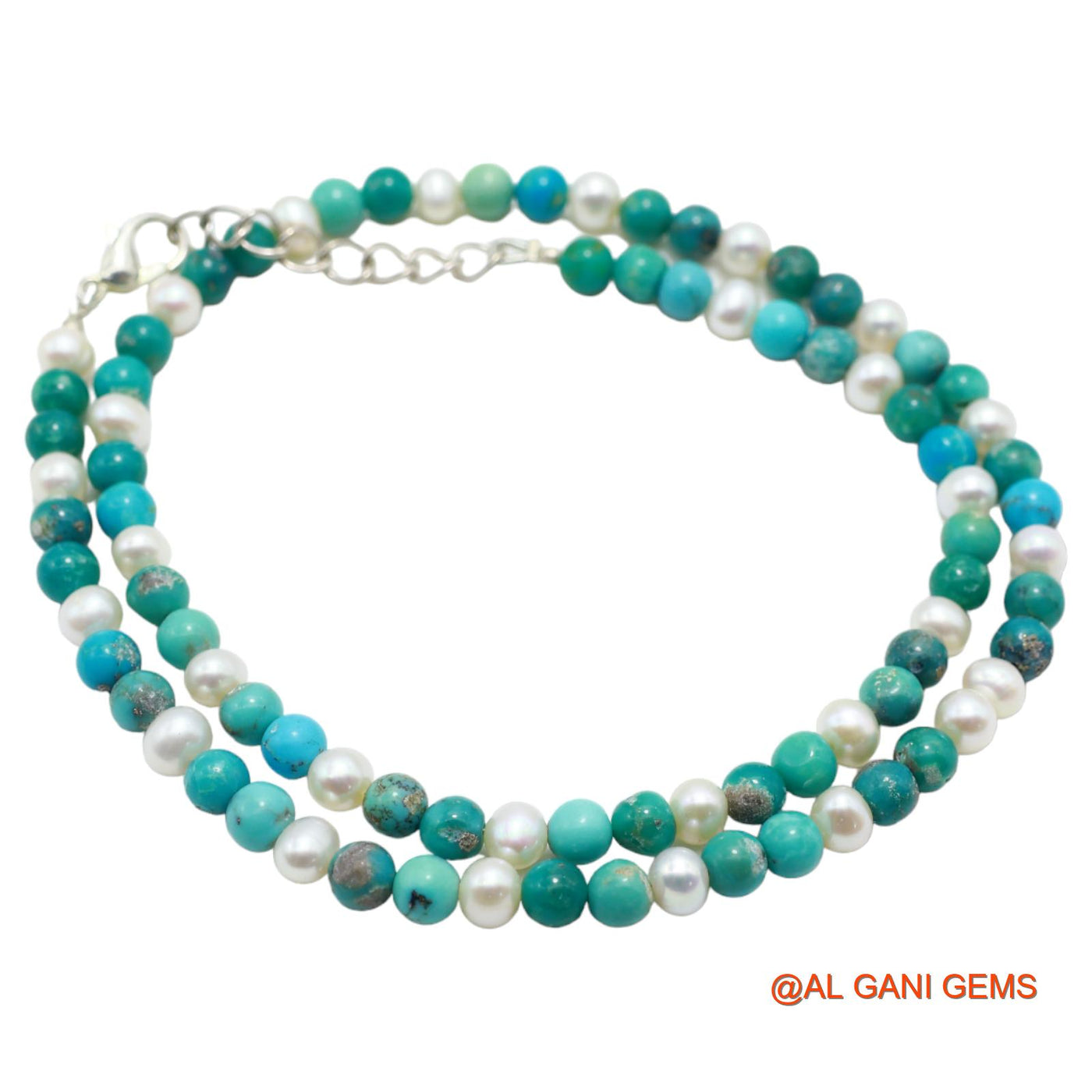 Rondelle Smooth Blue Turquoise Bead Art Deco December Daughter Necklace BT-22