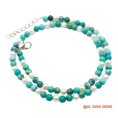 Rondelle Smooth Sky Blue Turquoise Beaded Art Deco December Necklace BT-25