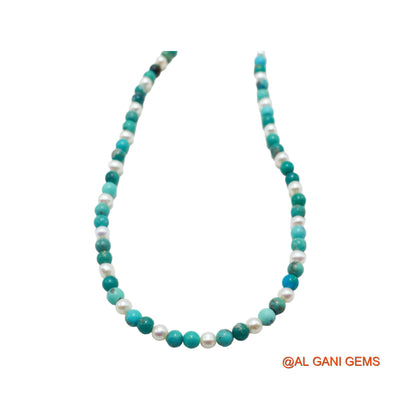 Rondelle Smooth Sky Blue Turquoise Beaded Art Deco December Necklace BT-25