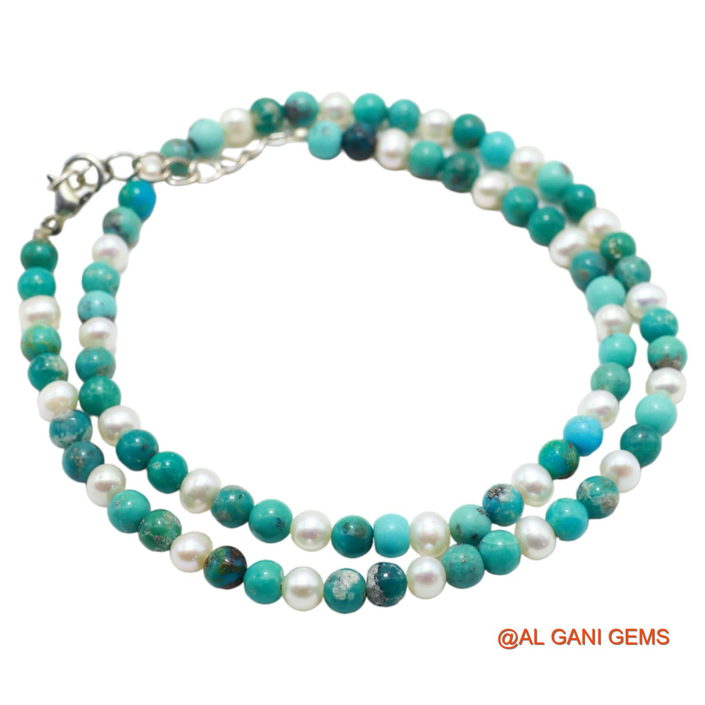 Rondelle Smooth Sky Blue Turquoise Beaded Art Deco December Necklace BT-25