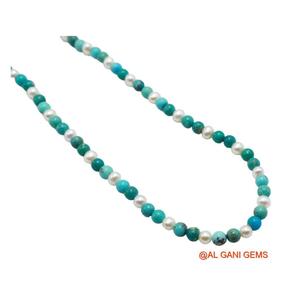 Rondelle Smooth Sky Blue Turquoise Beaded Art Deco December Necklace BT-25