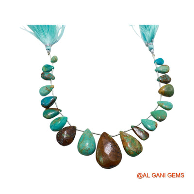 Handmade Natural Turquoise Gemstone 6X7 TO 18X27 MM Teardrop Smooth Sky Blue Beads Loose Strand 8" BT-59