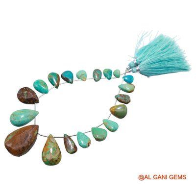 Handmade Natural Turquoise Gemstone 6X7 TO 18X27 MM Teardrop Smooth Sky Blue Beads Loose Strand 8" BT-59