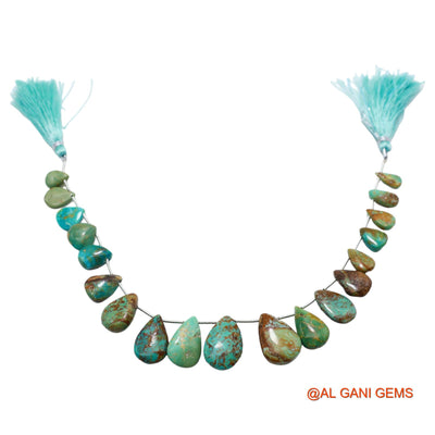 Teardrop Smooth Loose Beads Strand 7X10 TO 14X19 MM Blue Natural Turquoise Gemstone Handmade 8" BT-66