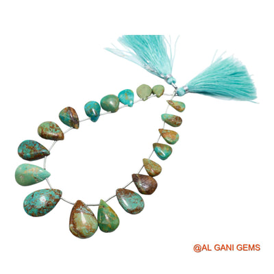 Teardrop Smooth Loose Beads Strand 7X10 TO 14X19 MM Blue Natural Turquoise Gemstone Handmade 8" BT-66