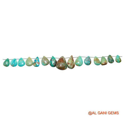 Handmade Natural Turquoise Gemstone 8X9 TO 15X22 MM Teardrop Smooth Sky Blue Beads Loose Strand 8" BT-72