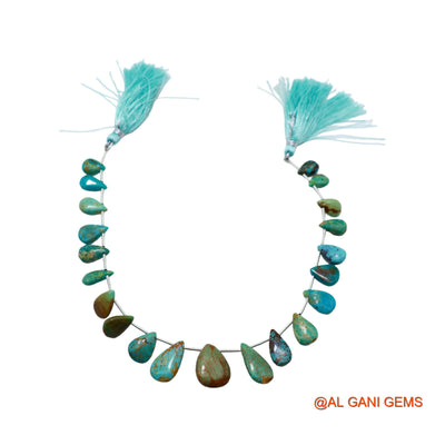 Teardrop Smooth Loose Beads Strand 7X10 TO 12X16 MM Sky Blue Natural Turquoise Gemstone Handmade 8" BT-91