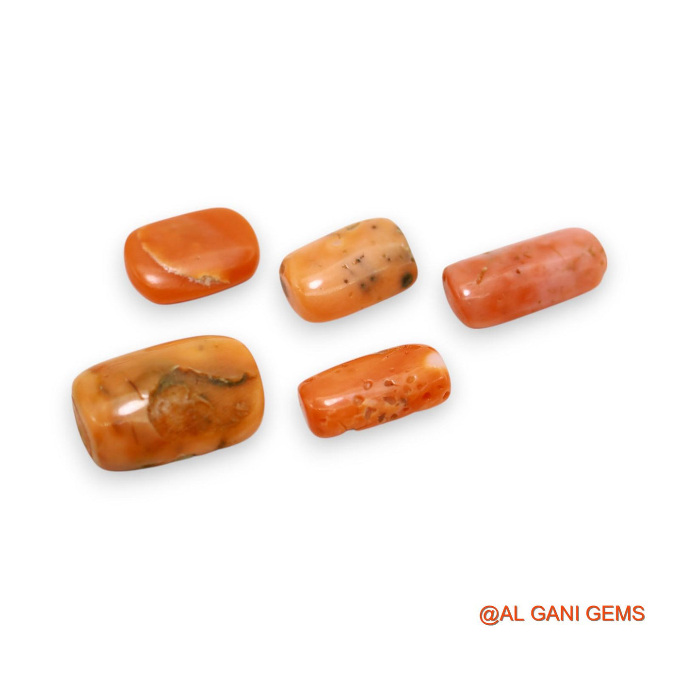 5 Pcs 26.00 Cts Natural Italy Coral Loose Gemstone Oval Cabochon Wholesale Lot 7X14X3 TO 12X17X6 MM C-392
