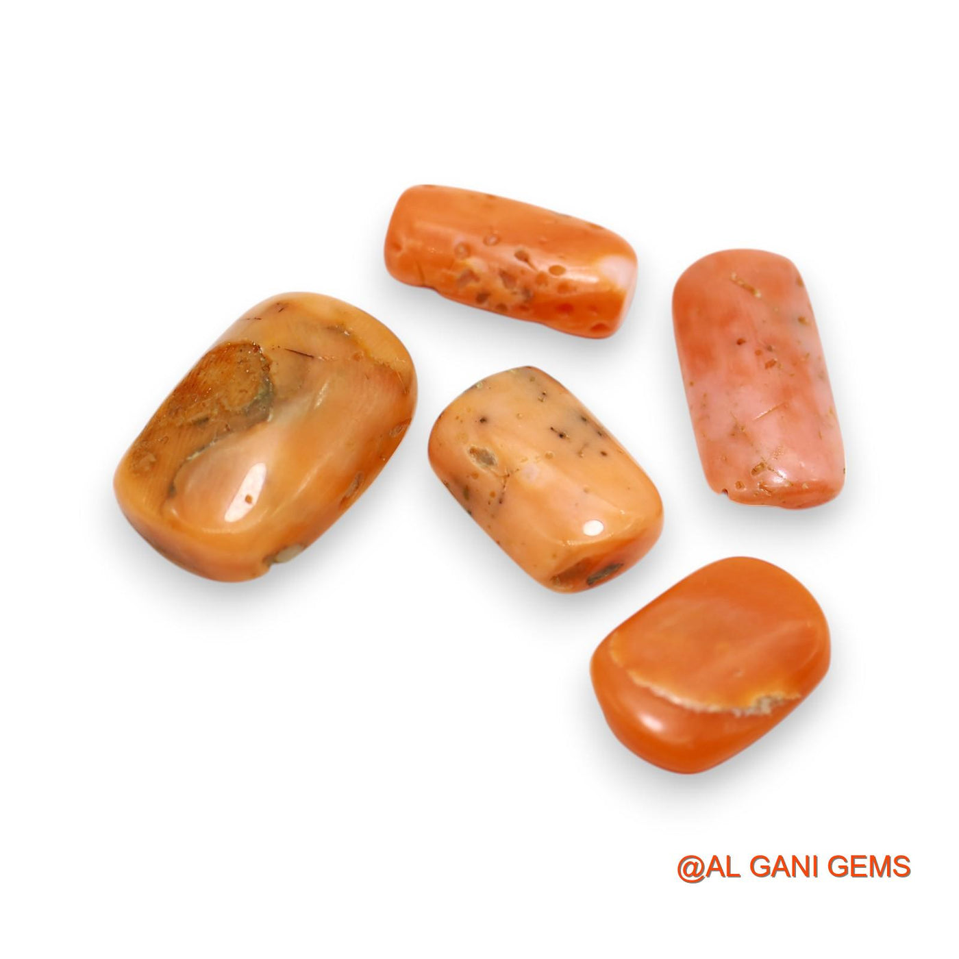 5 Pcs 26.00 Cts Natural Italy Coral Loose Gemstone Oval Cabochon Wholesale Lot 7X14X3 TO 12X17X6 MM C-392