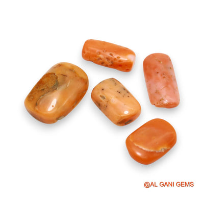 5 Pcs 26.00 Cts Natural Italy Coral Loose Gemstone Oval Cabochon Wholesale Lot 7X14X3 TO 12X17X6 MM C-392