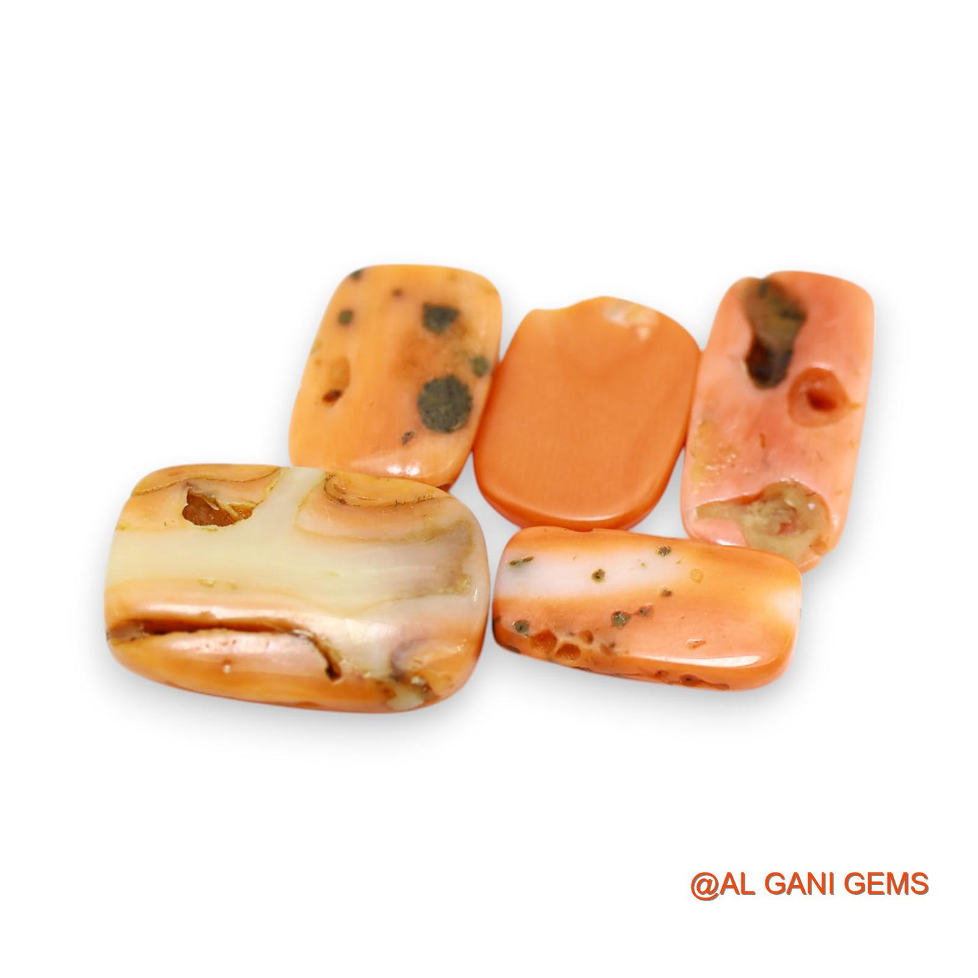 5 Pcs 26.00 Cts Natural Italy Coral Loose Gemstone Oval Cabochon Wholesale Lot 7X14X3 TO 12X17X6 MM C-392