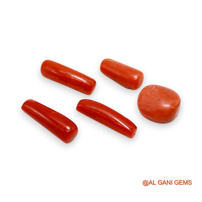 5 Pcs 30.00 Cts Natural Italy Coral Loose Gemstone Fancy Cabochon Wholesale Lot 7X14X3 TO 5X19X5 MM C-393