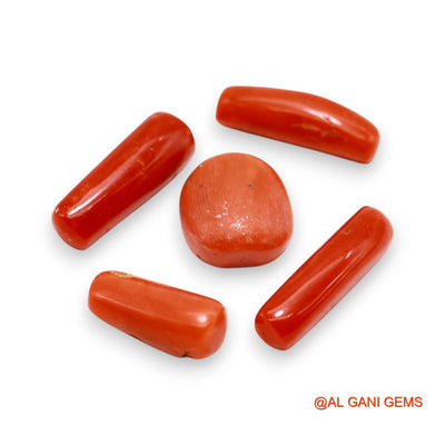 5 Pcs 30.00 Cts Natural Italy Coral Loose Gemstone Fancy Cabochon Wholesale Lot 7X14X3 TO 5X19X5 MM C-393