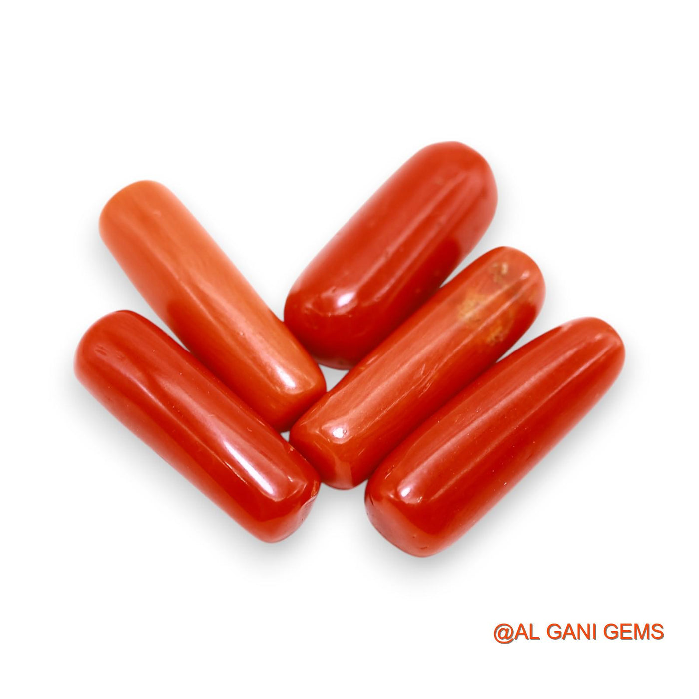 Natural Coral Loose Gemstone Tube Cabochon From Italy 5 Pcs Wholesale Lot 31.00 Cts 5X17X5 TO 6X19X5 MM C-394