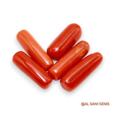 Natural Coral Loose Gemstone Tube Cabochon From Italy 5 Pcs Wholesale Lot 31.00 Cts 5X17X5 TO 6X19X5 MM C-394