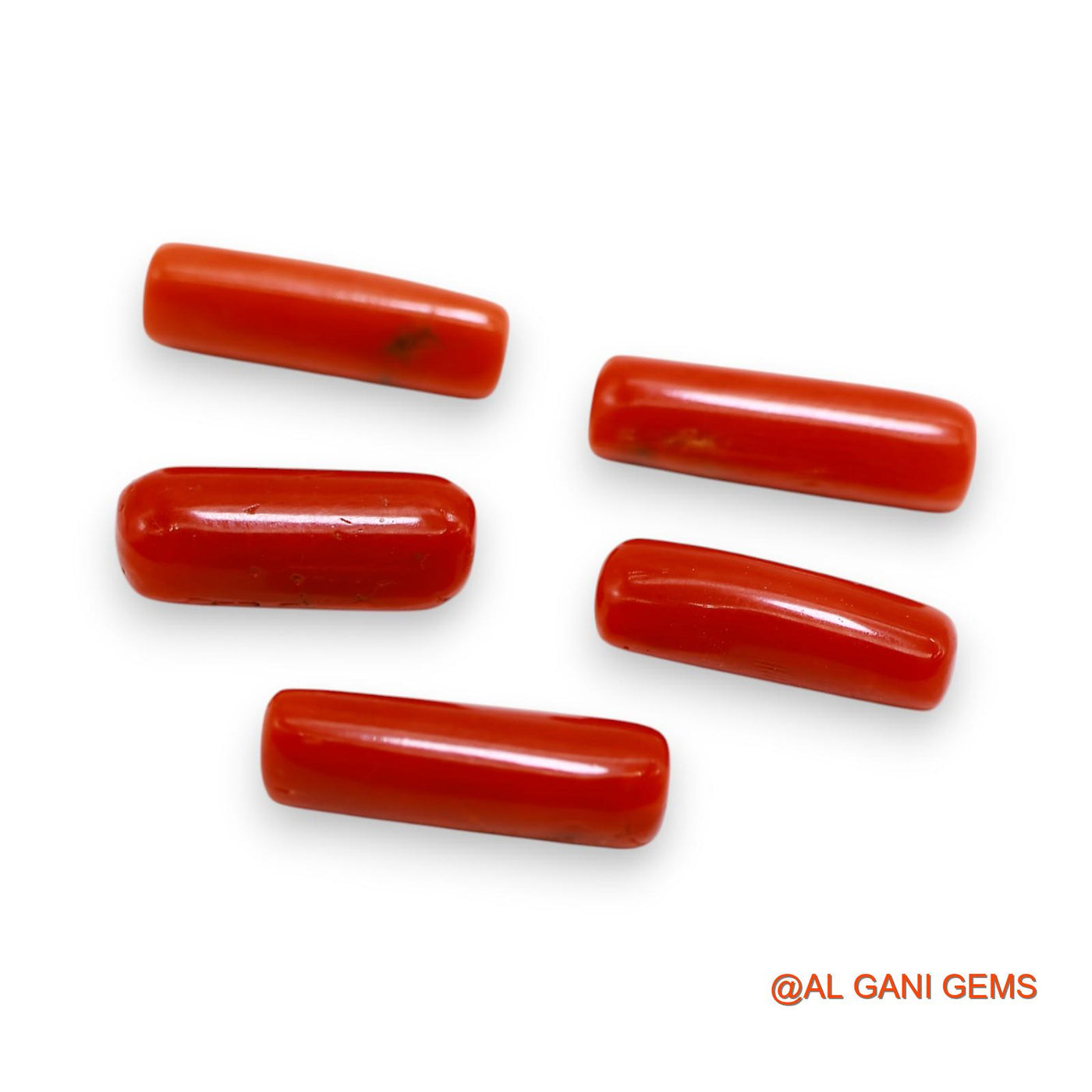 Natural Coral Loose Gemstone Tube Cabochon From Italy 5 Pcs Wholesale Lot 31.00 Cts 5X17X5 TO 6X19X5 MM C-394