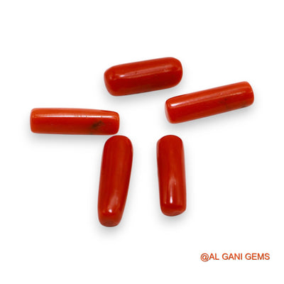 Natural Coral Loose Gemstone Tube Cabochon From Italy 5 Pcs Wholesale Lot 31.00 Cts 5X17X5 TO 6X19X5 MM C-394